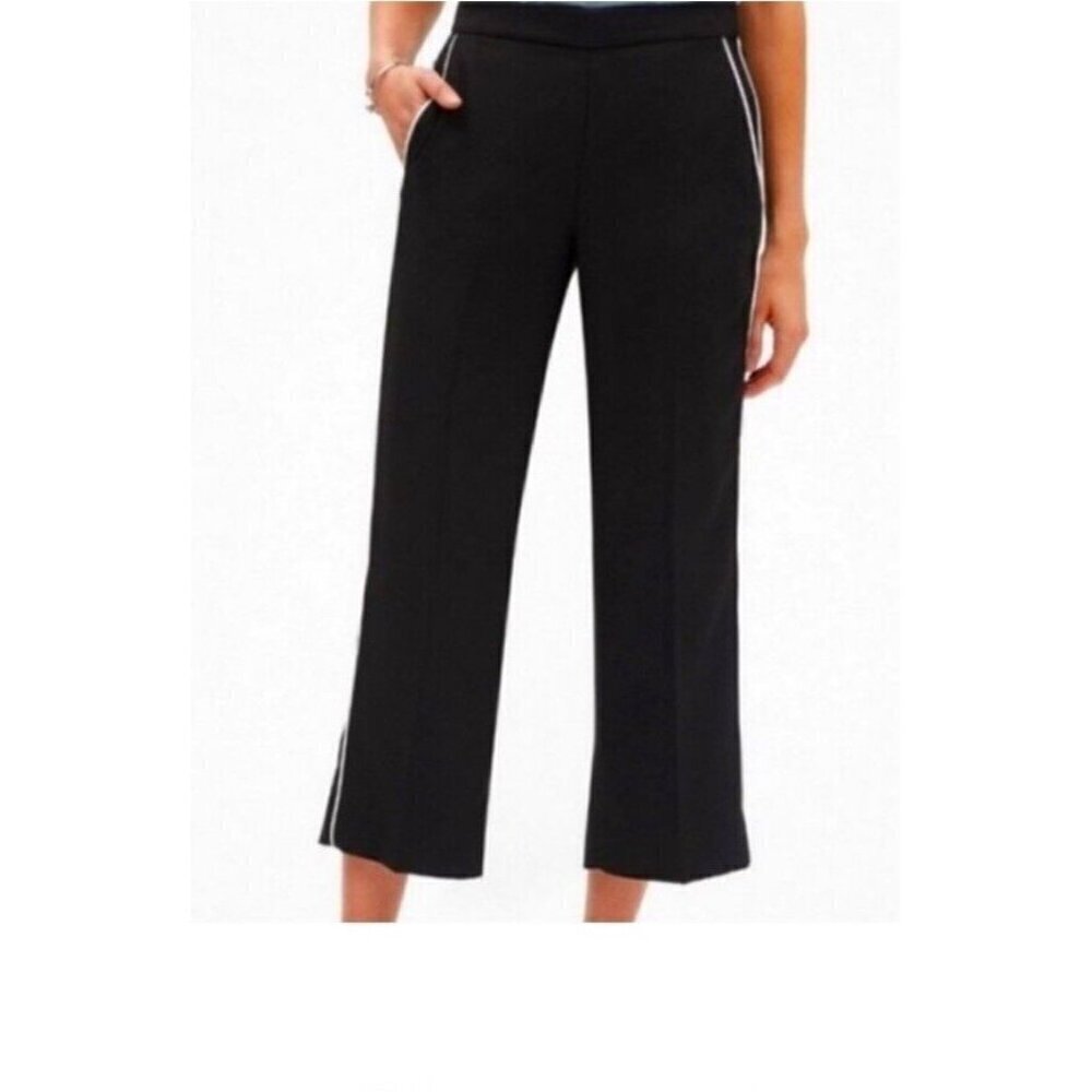 Banana Republic Blake Crop Pant Womens 4P Black Flat Front Pockets White Piping